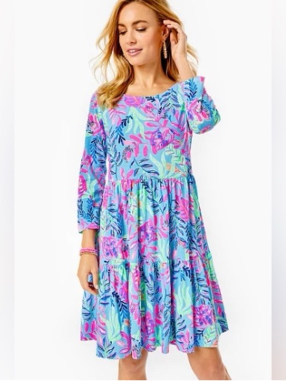Lilly Pulitzer Geanna Tiered Swing Dress Porto Blue “You’ve Been Spotted”